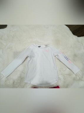 Puma White Long Sleeve Kids Shirt with Pink Logo